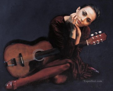 Chinese Painting - Woman With Guitar Chinese Chen Yifei